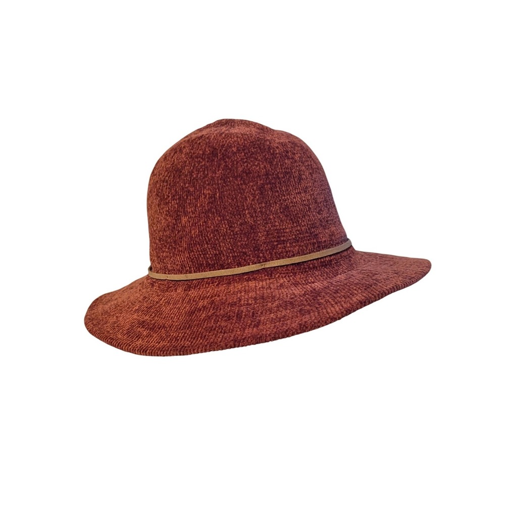 Marcus Adler Chenille Rust Orange Brown Fedora Hat‎ Boho Packable Wide Brim